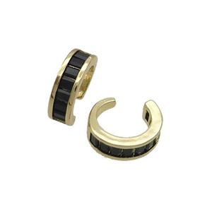Copper Clip Earring Pave Black Zircon Gold Plated, approx 13.5mm dia