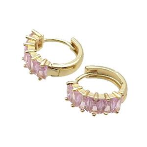 Copper Hoop Earring Pave Pink Zircon Gold Plated, approx 17mm dia