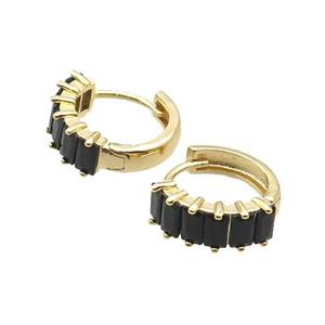 Copper Hoop Earring Pave Black Zircon Gold Plated, approx 17mm dia
