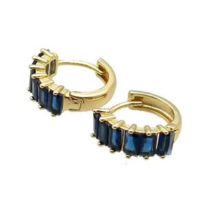 Copper Hoop Earring Pave Blue Zircon Gold Plated, approx 17mm dia