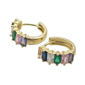 Copper Hoop Earring Pave Multicolor Zircon Gold Plated, approx 17mm dia
