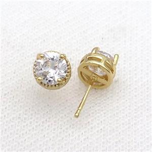 Copper Stud Earring Pave Zircon Gold Plated, approx 4mm