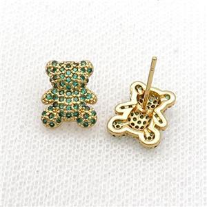 Copper Bear Stud Earring Pave Zircon Gold Plated, approx 10-12mm