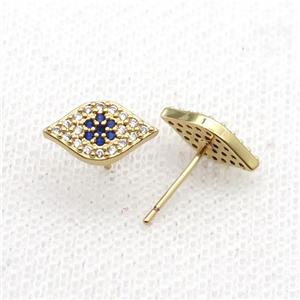 Copper Stud Earring Pave Zircon Eye Gold Plated, approx 7-12mm