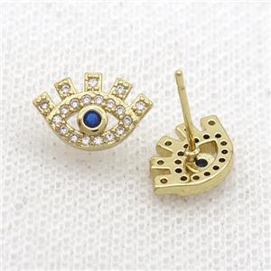 Copper Stud Earring Pave Zircon Eye Gold Plated, approx 8-12.5mm