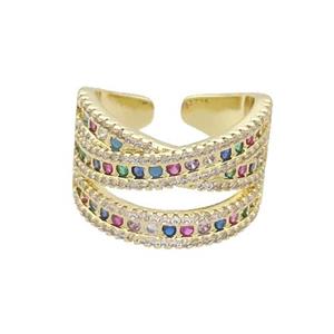 Copper Rings Pave Multicolor Zircon Gold Plated, approx 13mm, 20mm dia