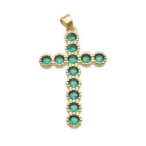Copper Cross Pendant Pave Green Zircon Gold Plated, approx 23-36mm