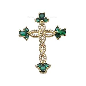 Copper Cross Pendant Pave Zircon Gold Plated, approx 25-35mm