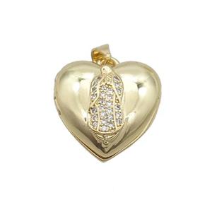 Copper Jesus Locket Pendant Pave Zircon Heart Gold Plated, approx 18mm