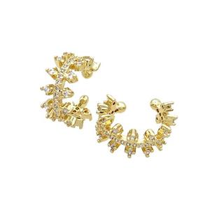Copper Clip Earring Pave Zircon Gold Plated, approx 7mm, 14mm dia