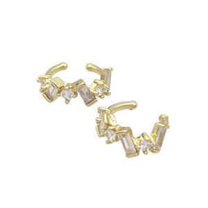 Copper Clip Earring Pave Zircon Gold Plated, approx 6.5mm, 17mm dia