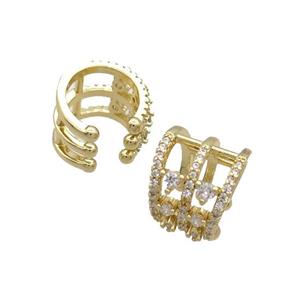 Copper Clip Earring Pave Zircon Gold Plated, approx 13mm, 16mm dia