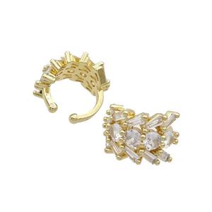 Copper Clip Earring Pave Zircon Gold Plated, approx 11mm, 14mm dia
