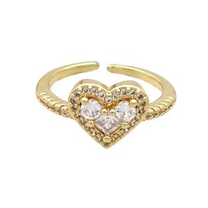 Copper Ring Pave Zircon Heart Gold Plated, approx 10-12mm, 18mm dia