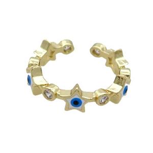 Copper Ring With White Enamel Evil Eye Star Gold Plated, approx 6.5mm, 18mm dia