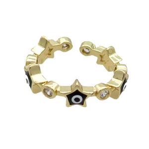 Copper Ring With Black Enamel Evil Eye Star Gold Plated, approx 6.5mm, 18mm dia