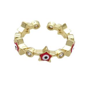 Copper Ring With Red Enamel Evil Eye Star Gold Plated, approx 6.5mm, 18mm dia