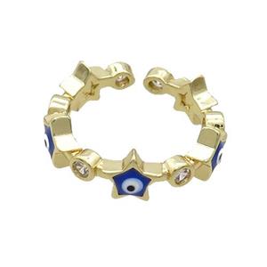Copper Ring With Blue Enamel Evil Eye Star Gold Plated, approx 6.5mm, 18mm dia