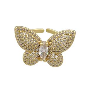Copper Butterfly Ring Pave Zircon Gold Plated, approx 16-22mm, 18mm dia