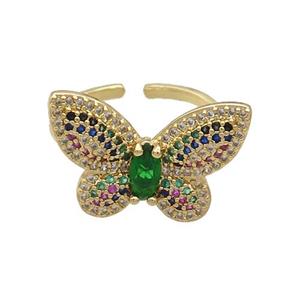 Copper Butterfly Ring Pave Multicolor Zircon Gold Plated, approx 16-22mm, 18mm dia