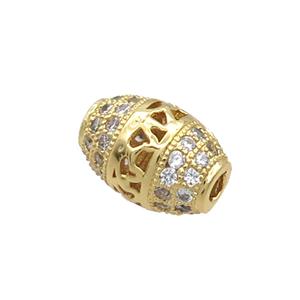 Copper Barrel Beads Pave Zircon Gold Plated, approx 8-11mm