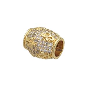 Copper Barrel Beads Pave Zircon Large Hole Gold Plated, approx 9.5-11mm, 5mm hole