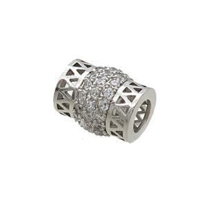 Copper Tube Beads Pave Zircon Large Hole Platinum Plated, approx 9-11mm, 4mm hole