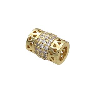 Copper Tube Beads Pave Zircon Large Hole Gold Plated, approx 9-11mm, 4mm hole