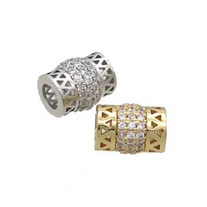 Copper Tube Beads Pave Zircon Large Hole Mixed, approx 9-11mm, 4mm hole