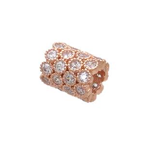 Copper Tube Beads Pave Zircon Large Hole Rose Gold, approx 8-10mm, 5mm hole