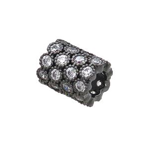 Copper Tube Beads Pave Zircon Large Hole Black Plated, approx 8-10mm, 5mm hole