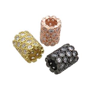 Copper Tube Beads Pave Zircon Large Hole Mixed, approx 8-10mm, 5mm hole