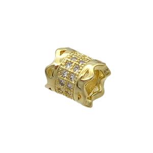 Copper Tube Beads Pave Zircon Large Hole Gold Plated, approx 7-8mm, 4mm hole