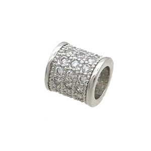 Copper Tube Beads Pave Zircon Large Hole Platinum Plated, approx 8mm, 5mm hole