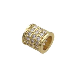 Copper Tube Beads Pave Zircon Large Hole Gold Plated, approx 8mm, 5mm hole