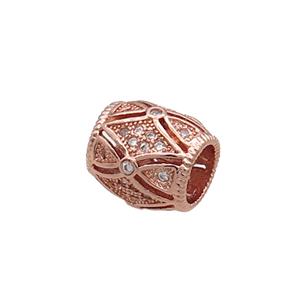 Copper Barrel Beads Pave Zircon Large Hole Rose Gold, approx 10-10.5mm, 5mm hole