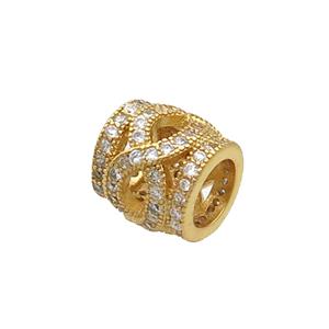 Copper Tube Beads Pave Zircon Gold Plated, approx 9.5mm, 5mm hole