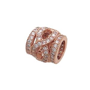 Copper Tube Beads Pave Zircon Rose Gold, approx 9.5mm, 5mm hole