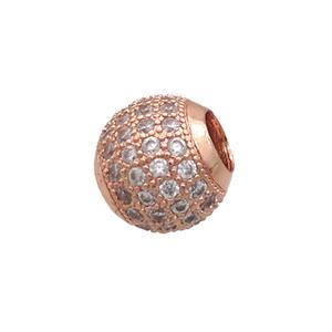 Copper Round Beads Pave Zircon Large Hole Rose Gold, approx 10-12mm, 5mm hole