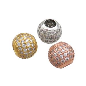 Copper Round Beads Pave Zircon Large Hole Mixed, approx 10-12mm, 5mm hole