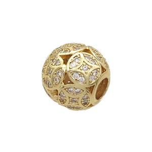 Copper Round Beads Pave Zircon Large Hole Gold Plated, approx 11.5-12.5mm, 4mm hole