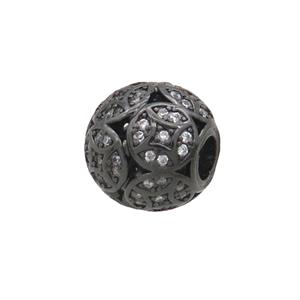 Copper Round Beads Pave Zircon Large Hole Black Plated, approx 11.5-12.5mm, 4mm hole