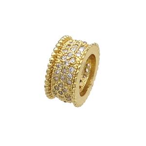 Copper Tube Beads Spacer Pave Zircon Large Hole Gold Plated, approx 6-11.5mm, 7mm hole