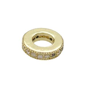 Copper Heishi Beads Pave Zircon Large Hole Gold Plated, approx 8.5mm