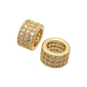 Copper Tube Beads Pave Zircon Large Hole Gold Plated, approx 7mm, 4mm hole