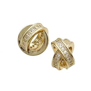 Copper X Beads Pave Zircon Double Circle Gold Plated, approx 8-10mm