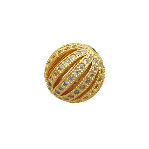 Copper Pumpkin Beads Pave Zircon Round Gold Plated, approx 10mm dia