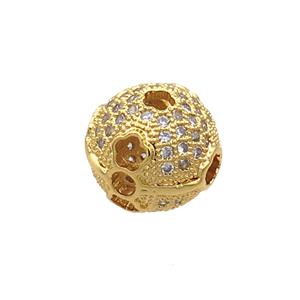Copper Round Beads Pave Zircon Gold Plated, approx 10-12mm