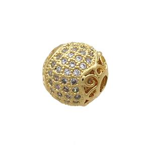 Copper Round Beads Pave Zircon Gold Plated, approx 12mm dia