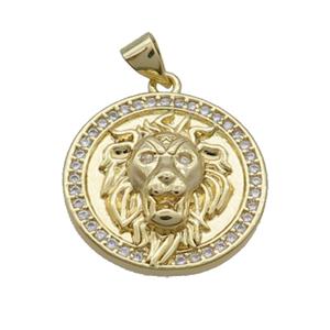 Copper Lion Pendant Pave Zircon Gold Plated, approx 20mm